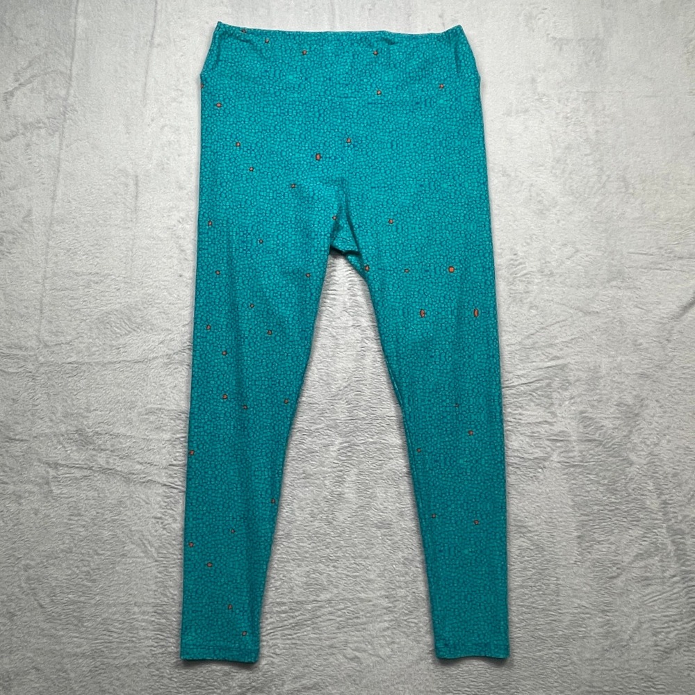 LuLaRoe Leggings Women Tall & Curvy Teal Blue Orange Mosaic Geometric Print